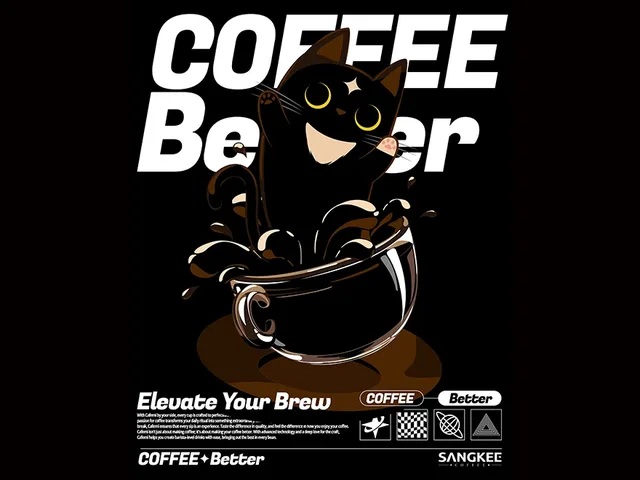 Cafemi jumping from a coffee cup in a Coffee Better poster