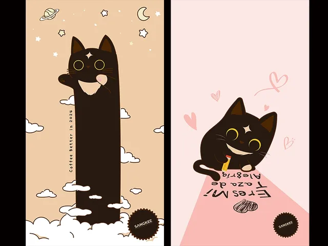 Cafemi stretching into the stars and drawing a heart