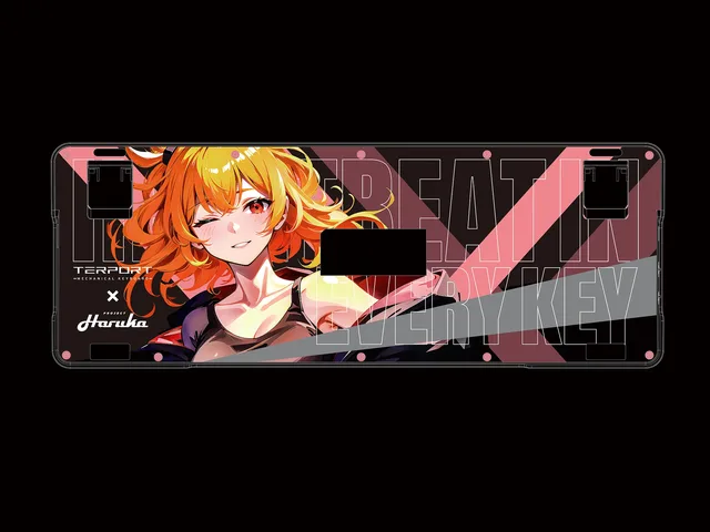 Haruka original keyboard underside design with character artwork, pink diagonal graphics and Heartbeat in Every Key lettering