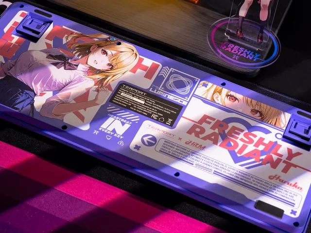 TR88H keyboard underside artwork featuring Haruka in a school uniform and Freshly Radiant pink and blue graphics