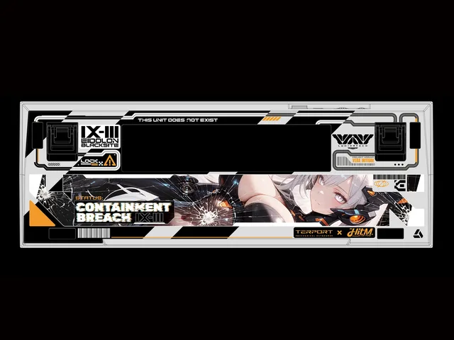 LT98 keyboard underside artwork with Kisari, orange and black graphics and Containment Breach typography