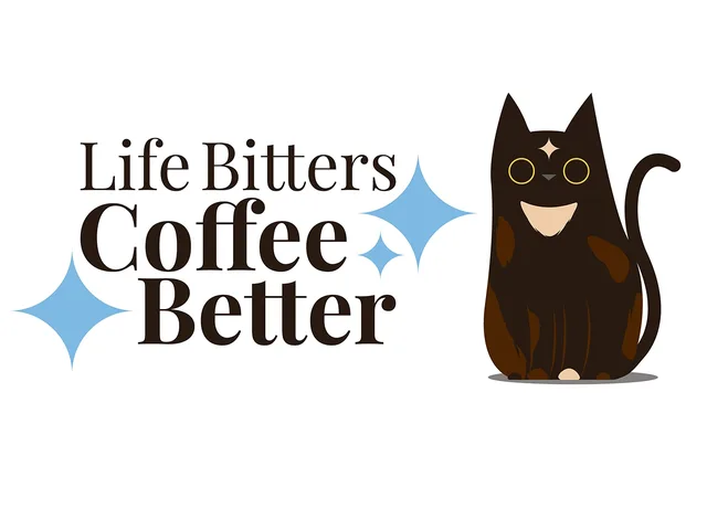 Simplified Cafemi cat illustration with coffee typography